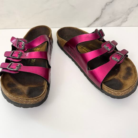 Birkenstock Women Florida Sandal Size 7 Birko Flor Metallic Strappy Pink Fuchsia - Picture 1 of 12